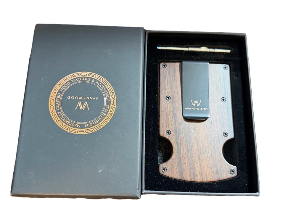 Avant Wood Slim Minimalist Wallet with Money Clip Walnut Wood Finish